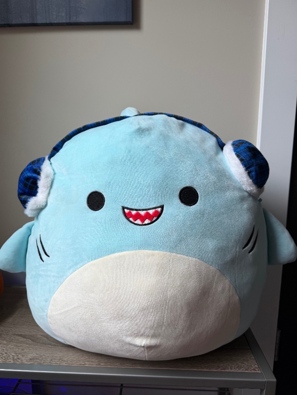 Squishmallow 20" Christmas Sharon the Shark  Wearing Earmuffs